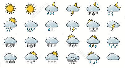 line art vector icons for different weathers
