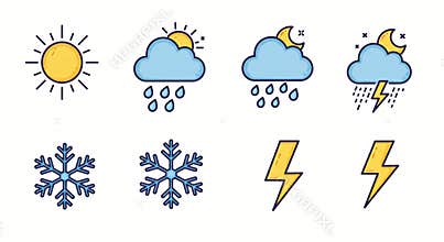 line art vector icons for different weathers