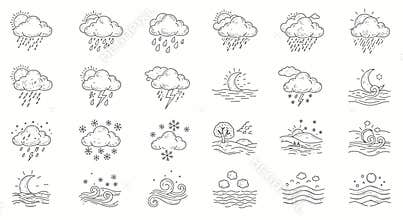 line art vector icons for different weathers