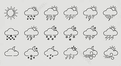 line art vector icons for different weathers