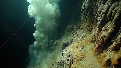 Underwater Hydrothermal Vent Plume in Dark Ocean Depths