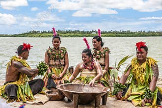 Celebrating the Kava Ceremony on tropic island Nukualofa, Tonga, South Pacific Island