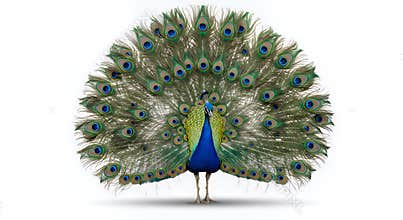 Vibrant Peacock Feathers Display Photorealistic Cartoon Art