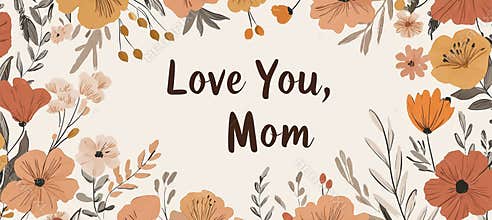 Whimsical Mothers Day Card Template with Hand-Drawn Floral Borders in Earth Tones