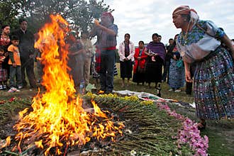 Religion in Guatemala: Mayan Fire Ceremonies in an Ancient Archaeological Site in the City