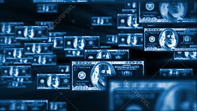 X-Ray 100 dollar bill flying, stock footage