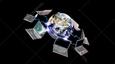Earth globe and laptops , communication concept , LOOP, stock footage