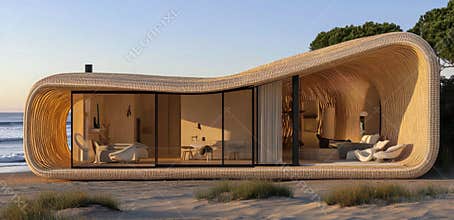 Innovative Beach House Design Showcasing Biomaterials and Sustainable Architecture for an Ecofuture in a Coastal