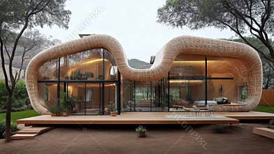 Innovative Architecture Featuring Sustainable Design With Biomaterials in a Green Smart City, Showcasing a Zero Emission