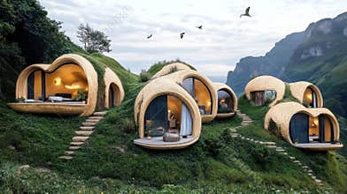 Innovative Green Architecture Blends With Nature in a Sustainable Smart City Surrounded by Mountains and Lush Greenery