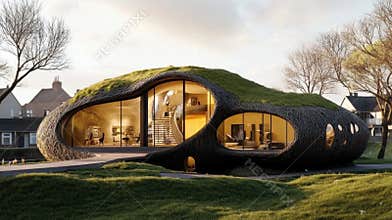 Innovative Eco Friendly Architecture Design Showcasing Sustainable Living With Biomaterials in a Smart City Landscape