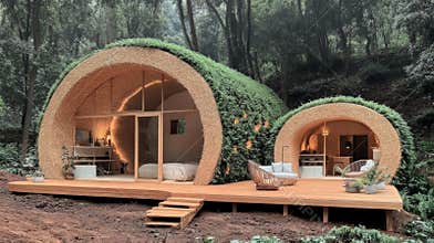 Innovative Eco Friendly Architecture Featuring Sustainable Biomaterials in a Forest Setting Promoting Green Living