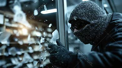 Mysterious intrusion: masked offender, covert burglary, silent entry, personal loss, criminal act, stolen asset, law violation,