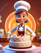 Chef baking a cake cartoon
