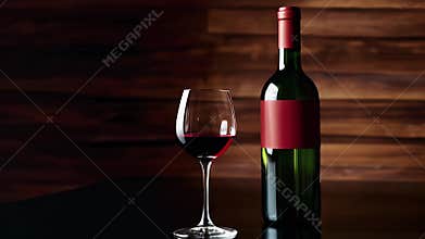 Red Wine Bottle and Glass Against Dark Brown Wooden Background: Elegant Still Life Video Footage for Food and Beverage