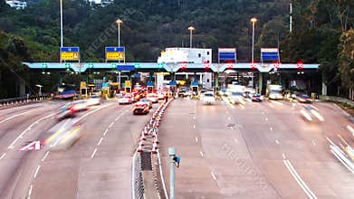 Highway Toll Booth. Zoom Out Shot.