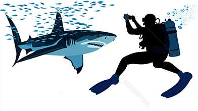Diver and Great White Shark
