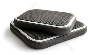 Two black and white squares with white borders