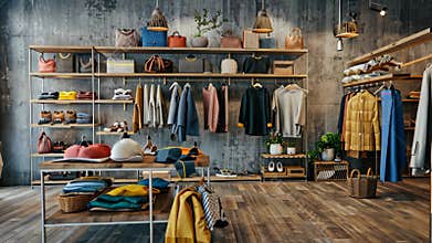 Discover a stylish clothing store with trendy apparel and unique accessories in a modern setting