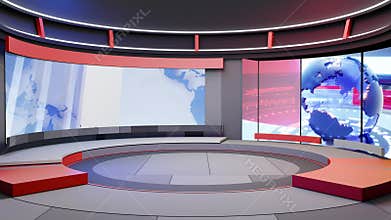 3D Virtual TV Studio News, Backdrop For TV Shows .TV On Wall.3D Virtual News Studio Background