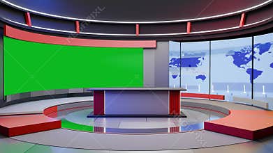 3D Virtual TV Studio News, Backdrop For TV Shows .TV On Wall.3D Virtual News Studio Background