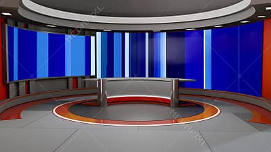 3D Virtual TV Studio News, Backdrop For TV Shows .TV On Wall.3D Virtual News Studio Background