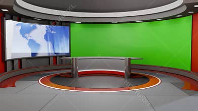 3D Virtual TV Studio News, Backdrop For TV Shows .TV On Wall.3D Virtual News Studio Background