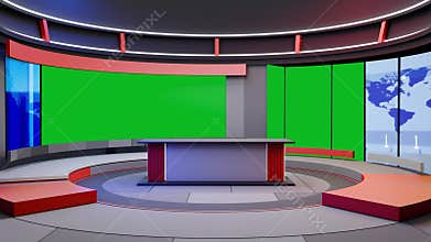 3D Virtual TV Studio News, Backdrop For TV Shows .TV On Wall.3D Virtual News Studio Background