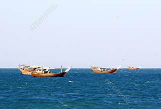 Old wooden ship in the harbor of Sur, Sultanate of Oman