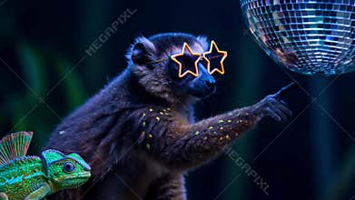 Neon Star Crew - 4K Whimsical Animal Duo for Surreal Content, Music Videos & Meme Culture