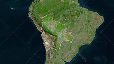 Bolivia map - extract. Border. Satellite.