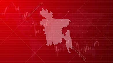 Bangladesh economics chart down animated map recession market crash country shape connected global map with red gradient