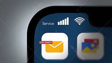 Smartphone Screen Displaying OTP Notification with Signal Strength, Wi-Fi Icon, and Email App
