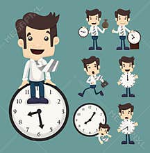 Set of businessman and clock