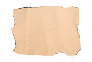 Old paper with dark burnt borders isolated on white, top view
