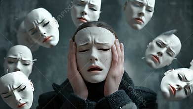 Identity shifting: observer examines facial expressions, evaluating emotional alignment with personal psyche, exploring