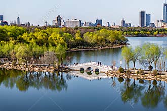 The scenery of Nanhu Park in Changchun, China in early spring