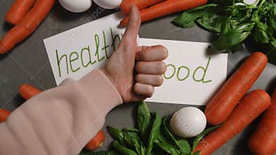 Explore Healthy Food Choices Featuring Fresh Vegetables and Giving Thumbs Up for Wellness