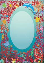 Oval frame with Coral Reef and Marine life - Under