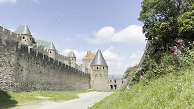 Carcassonne medieval city walls and towers in France