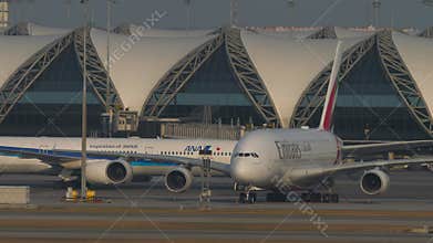 Airplanes in front of modern airport, Suvarnabhumi