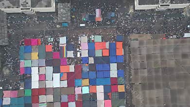 Aerial view of colorful tents of global Muslims congregation in Tongi, Dhaka, Bangladesh.