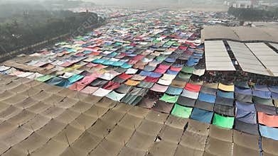 Aerial view of colorful tents of global Muslims congregation in Tongi, Dhaka, Bangladesh.