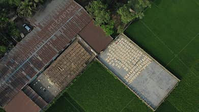 Aerial view of drying vermicelli in Bogura, Bangladesh.