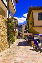 Ohrid old city alley, warm summer day