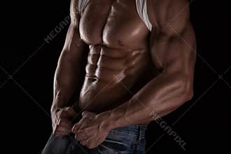 Strong Athletic Man Fitness Model Torso showing six pack abs.