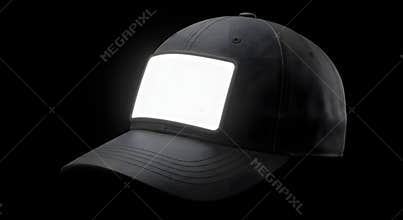 Black Leather Baseball Cap with Blank White Patch for Mockup