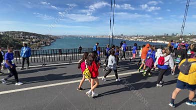 Athletes running in 45. Istanbul marathon which includes two continents in one race.