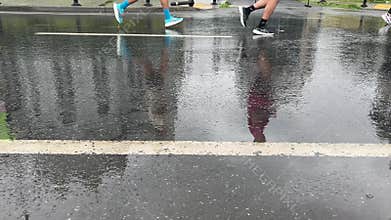 Athletes running Istanbul half marathon in historic street of Fener district