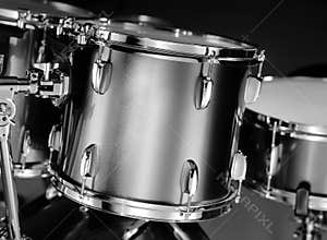 Drum-kit closeup in B&W